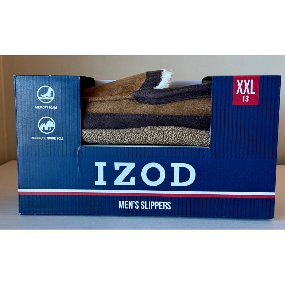 NWT Men's 13 Slippers Brown Memory Foam Indoor/Outdoor Sole IZOD New in BOX